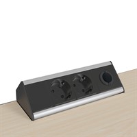 Axessline Desk Outlet - 2 socket type F, 1 cable grommet, anodis
